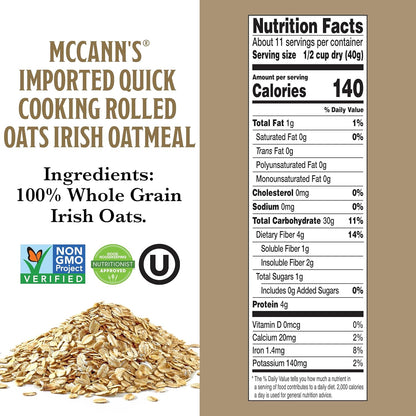 McCann's Quick Cooking Rolled Oats 1-Minute Warm Breakfast Bowl for Picky Eaters Converting to Oatmeal Lovers