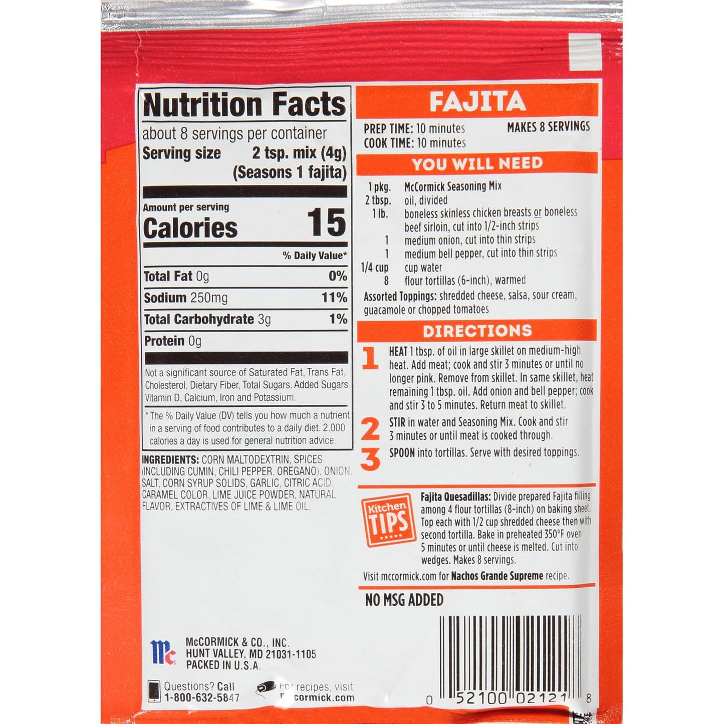 McCormick Fajita Seasoning Mix – Practical Starter Kitchen Gift for College Students and First Apartments