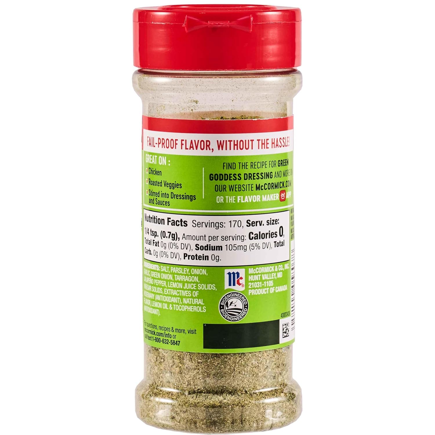 McCormick Perfect Pinch Green Goddess – Travel-Friendly Seasoning for Camping Dinners and Open-Air Meals