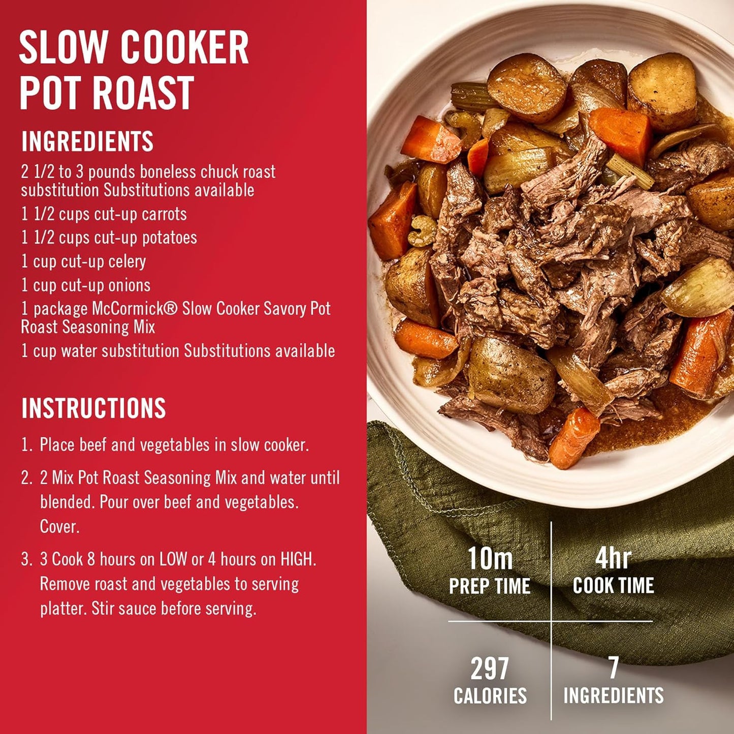 McCormick Pot Roast Mix – Wholesome Onion-Garlic-Herb Dinner for Cleaner Label Home Cooking