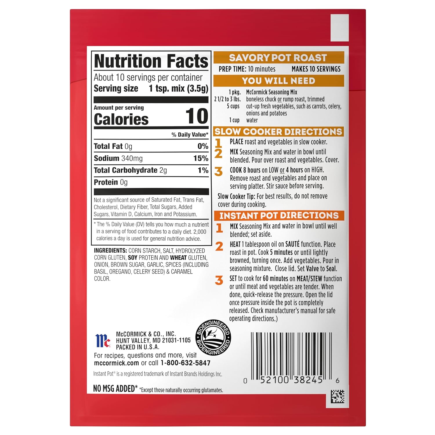 McCormick Pot Roast Mix – Wholesome Onion-Garlic-Herb Dinner for Cleaner Label Home Cooking