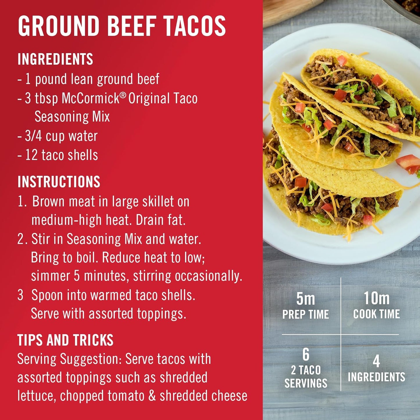 McCormick Taco Seasoning Mix – Quick Meal-Prep Seasoning That Seasons 8+ lbs of Beef, Streamlines Grocery Week