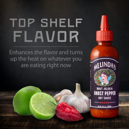 Melinda's Ghost Pepper Hot Sauce - Grilling Sauce for Backyard Cookouts, Gourmet Extra Spicy Drizzle for Burgers and Wings, 10oz