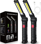 LED Work Light Rechargeable Flashlight – Efficient Repair Light for Mechanics and DIYers, 10-Minute Fast Charge with 3+ Hour High-Mode Runtime, 2-Pack