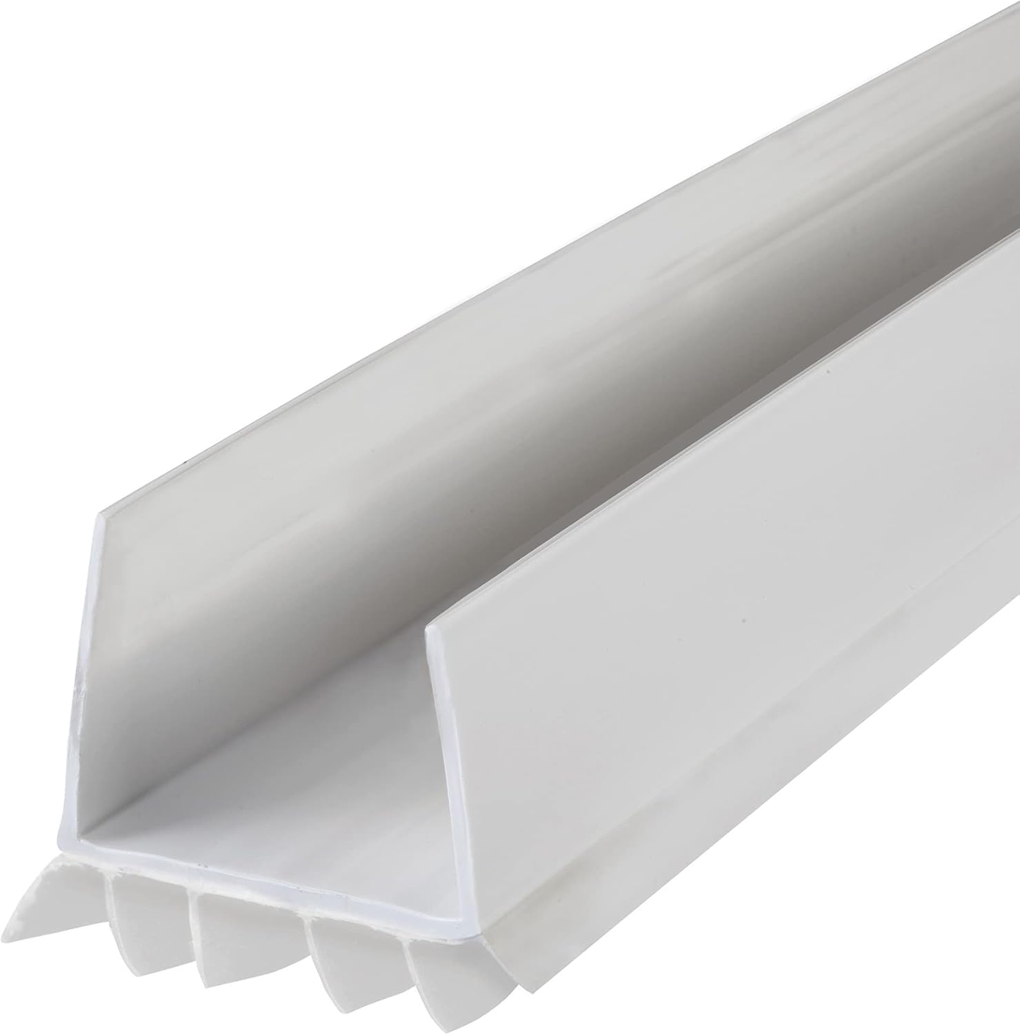 u-shape slide-on channel that grips the door bottom without fasteners or adhesive